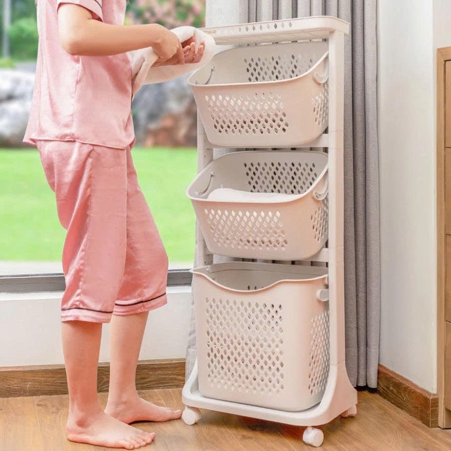 Kệ Rổ Nhựa 3 Tầng Đựng Đồ Cho Bé, Kệ Nhựa Đựng Đồ Đa Năng Có Bánh Xe, Giá Để Đồ Nhà Tắm, Kệ Nhà Bếp, Giỏ Đựng Đồ Đa Năng