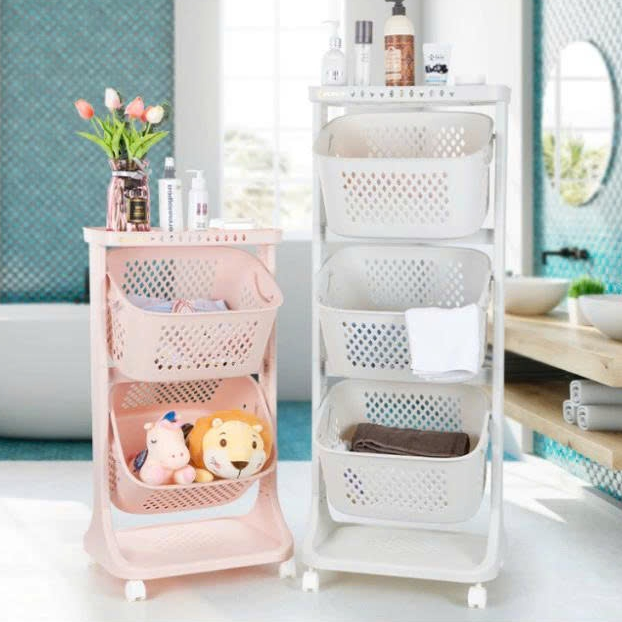 Kệ Rổ Nhựa 3 Tầng Đựng Đồ Cho Bé, Kệ Nhựa Đựng Đồ Đa Năng Có Bánh Xe, Giá Để Đồ Nhà Tắm, Kệ Nhà Bếp, Giỏ Đựng Đồ Đa Năng