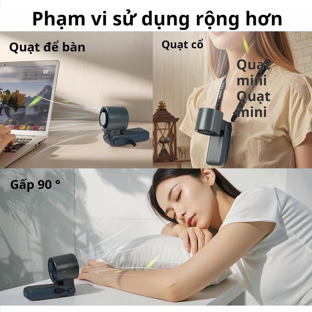 Aimi Quạt Mini Cầm Tay Gấp Gọn Sạc USB Đeo Cổ Pin Trâu Gió Mạnh Mini Portable