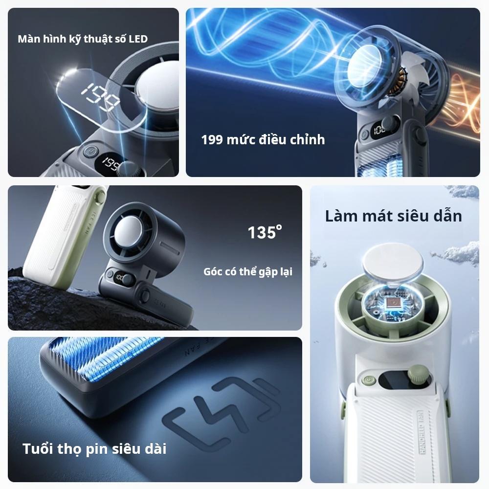 Aimi Quạt Mini Cầm Tay Gấp Gọn Sạc USB Đeo Cổ Pin Trâu Gió Mạnh Mini Portable