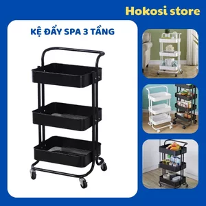 Kệ Xe Đẩy Spa 3 Tầng Đựng Đồ Đa Năng Có Bánh Xe Khung Sắt Sơn Tĩnh Điện Di Chuyển 360 Độ, Kệ Để Đồ Đa Năng