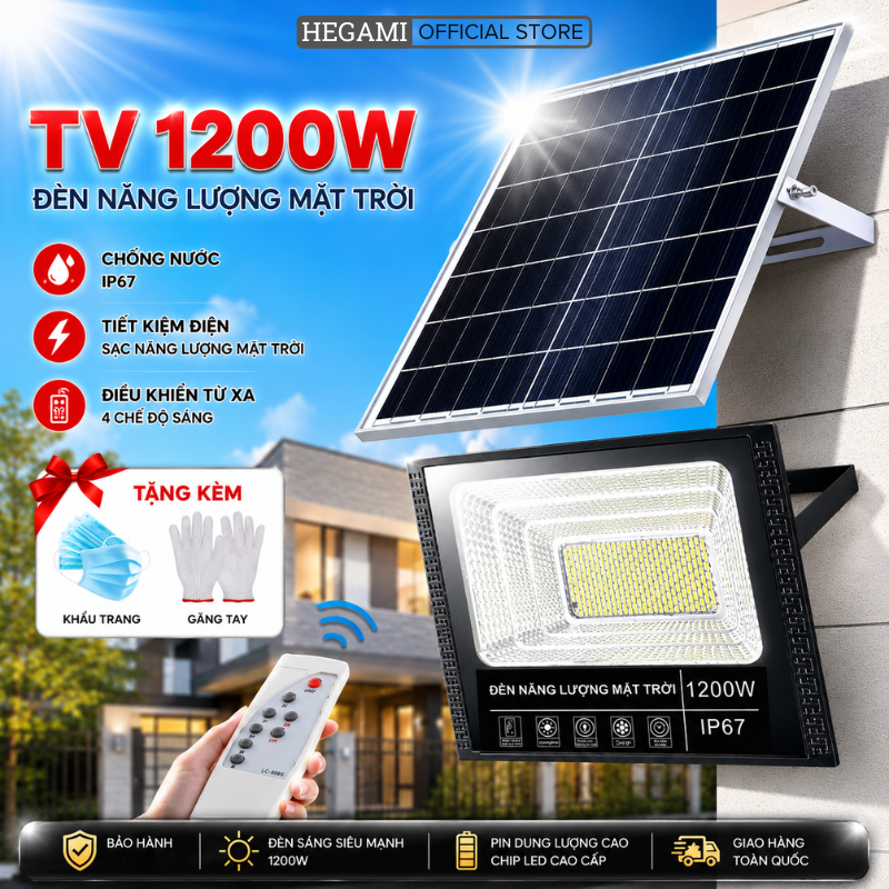 Đèn Năng Lượng Mặt Trời Siêu Sáng Hegami Công Suất 1200W