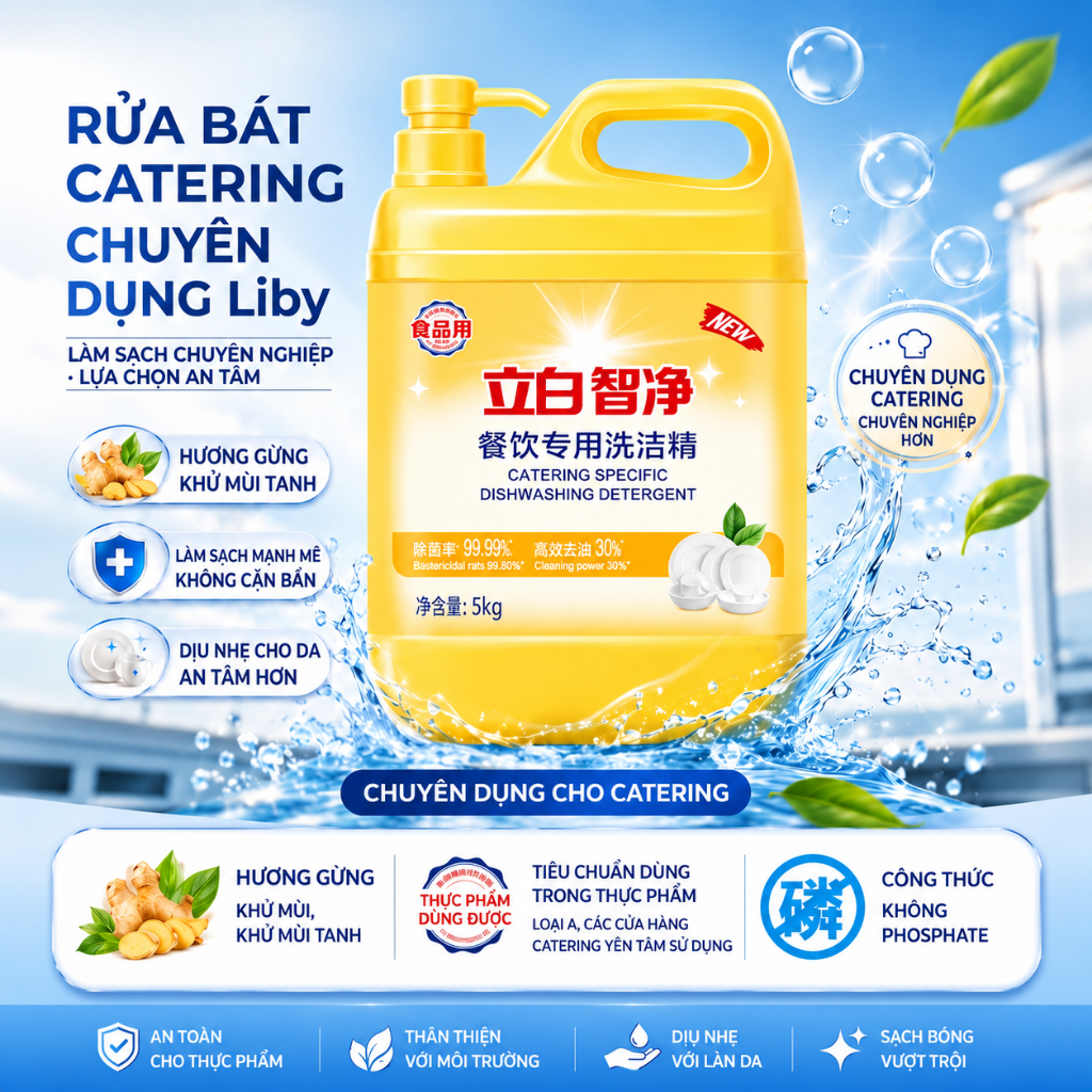 Nước Rửa Chén Liby Can Lớn 5KG - Siêu Đậm Đặc, Sạch Dầu Mỡ Chuyên Dùng Cho Nhà Hàng