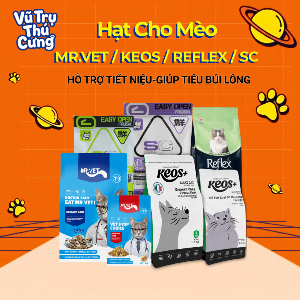 Thức Ăn Hạt Cho Mèo Mr.Vet / Keos / Reflex / SC Hỗ Trợ Tiết Niệu, Giúp Tiêu Búi Lông, Mèo Kén Ăn