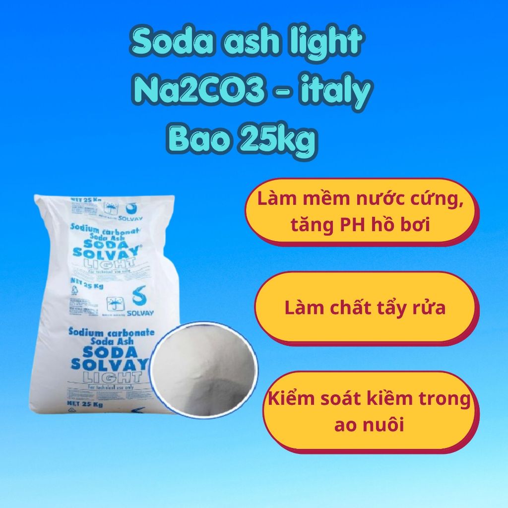 Soda Ash Light Solvay Na2CO3 Tăng pH, làm mềm nước, sản xuất thủy tinh - nhập khẩu Italy