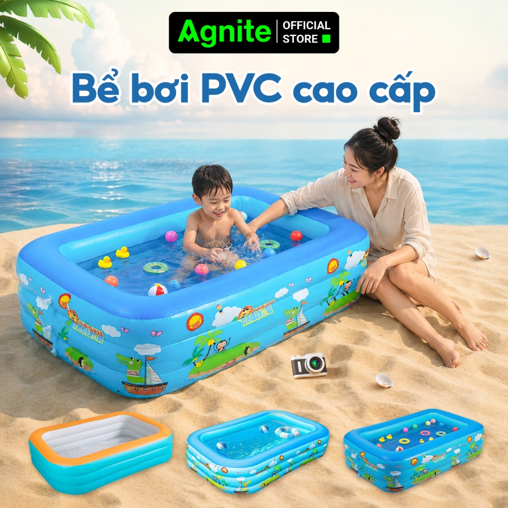 [Giá Rẻ] Bể Bơi Cho Bé Trong Nhà Agnite Hồ Bơi 3 Tầng Tự Gấp Gọn Gàng Chất Liệu An Toàn Dày Dặn Đáy Chống Trơn Trượt