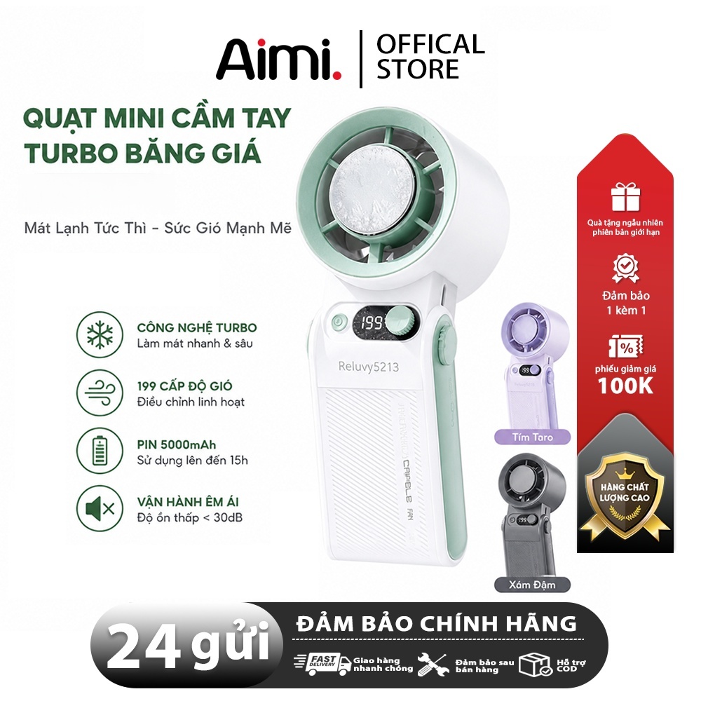 Aimi Quạt Mini Cầm Tay Gấp Gọn Sạc USB Đeo Cổ Pin Trâu Gió Mạnh Mini Portable