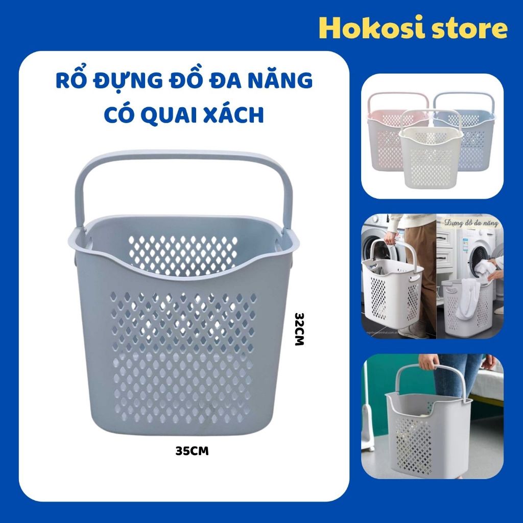 Giỏ Nhựa Đựng Quần Áo Có Quai Xách, Giỏ Caro Cao Rổ Nhựa Đựng Đồ Đa Năng, Sọt Nhựa Có Quai Xách Bền Đẹp MK116