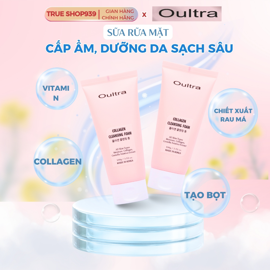 Sữa Rửa Mặt Sạch Sâu Tạo Bọt, Chiết Xuất Rau Má Dịu Nhẹ Dưỡng ẩm OULTRA Collagen 100g