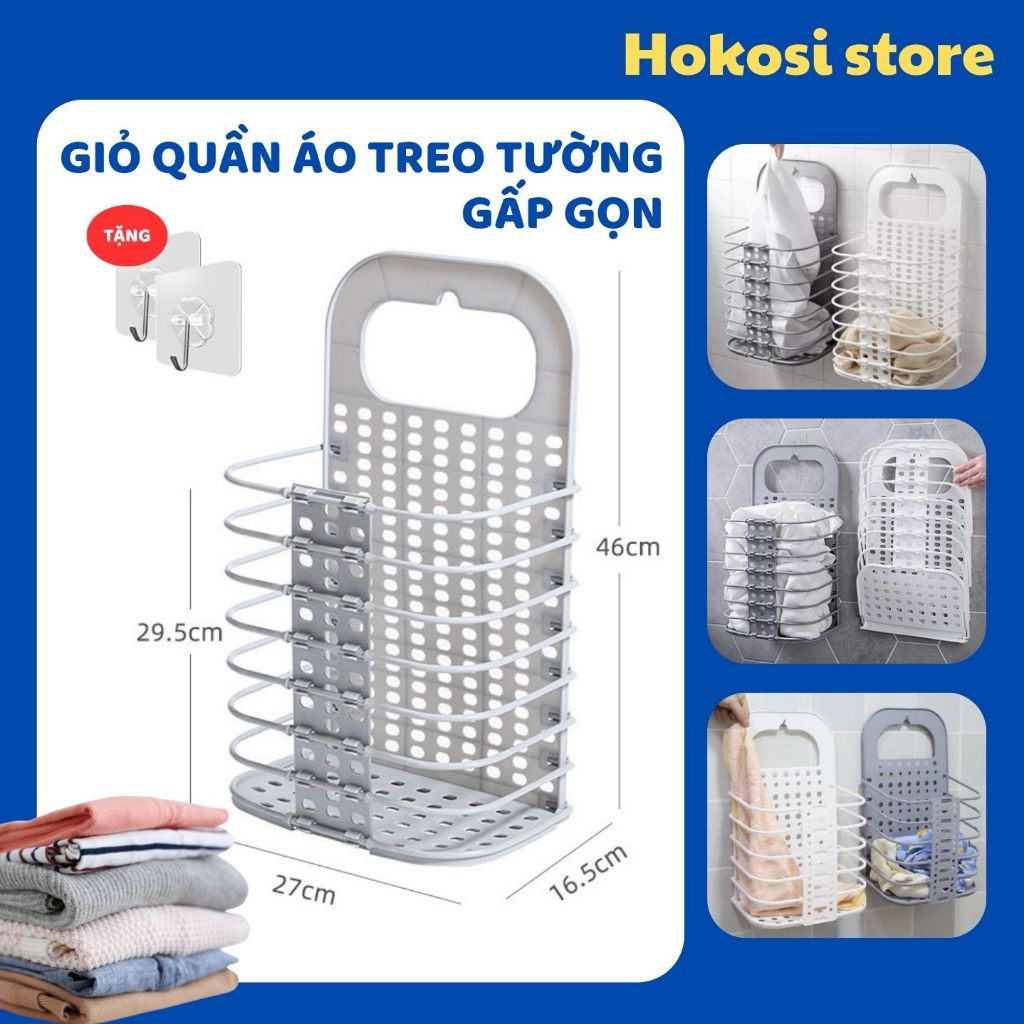 Giỏ Đựng Quần Áo Treo Tường Gấp Gọn Thông Minh, Rổ Đựng Quần Áo Treo Tưởng Tiết Kiệm Diện Tích, Giỏ Đựng Đồ Nhà Tắm