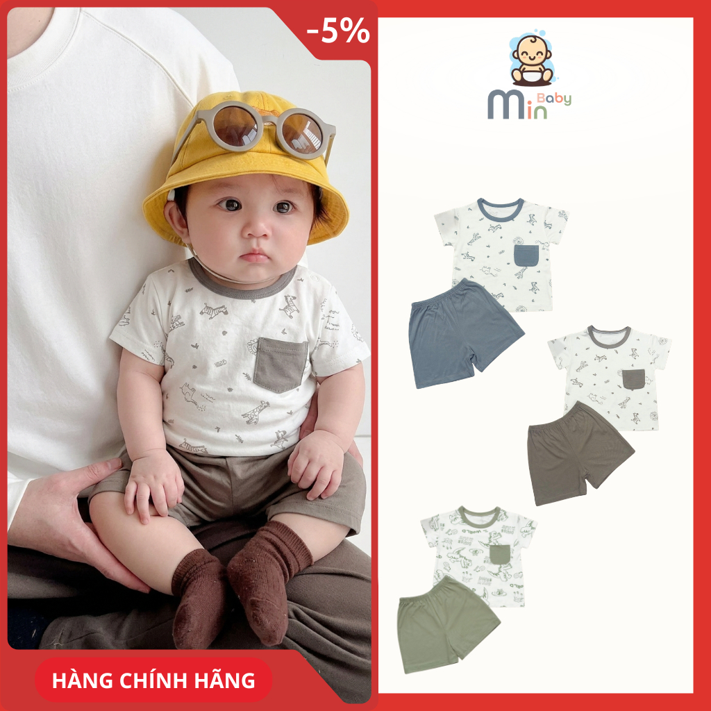 Bộ Cộc Bé Trai Anminaza Hoạ Tiết Dễ Thương Vải Petit Mềm Mịn Thấm Hút - Hàng Chính Hãng AMI0599