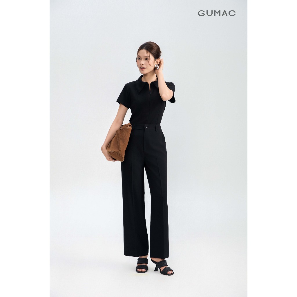 Quần Tây Ống Suông Nữ GUMAC Cơ Bản Túi Xéo Diễu Chỉ Gài Nút Bọc Chất Cotton Silk Mềm Mát Thoải Mái QG05055