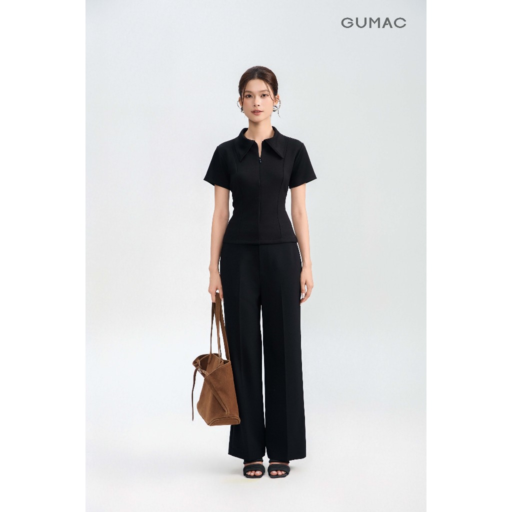 Quần Tây Ống Suông Nữ GUMAC Cơ Bản Túi Xéo Diễu Chỉ Gài Nút Bọc Chất Cotton Silk Mềm Mát Thoải Mái QG05055