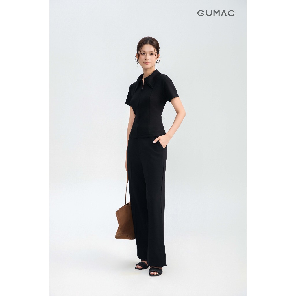 Quần Tây Ống Suông Nữ GUMAC Cơ Bản Túi Xéo Diễu Chỉ Gài Nút Bọc Chất Cotton Silk Mềm Mát Thoải Mái QG05055