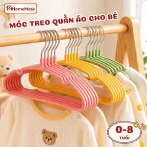 Móc Quần Áo Cho Bé Lõi Thép Bọc Nhựa Chống Trượt, Set Móc Trẻ Em Cao Cấp Chống Phồng Vai, Siêu Bền Nhiều Màu