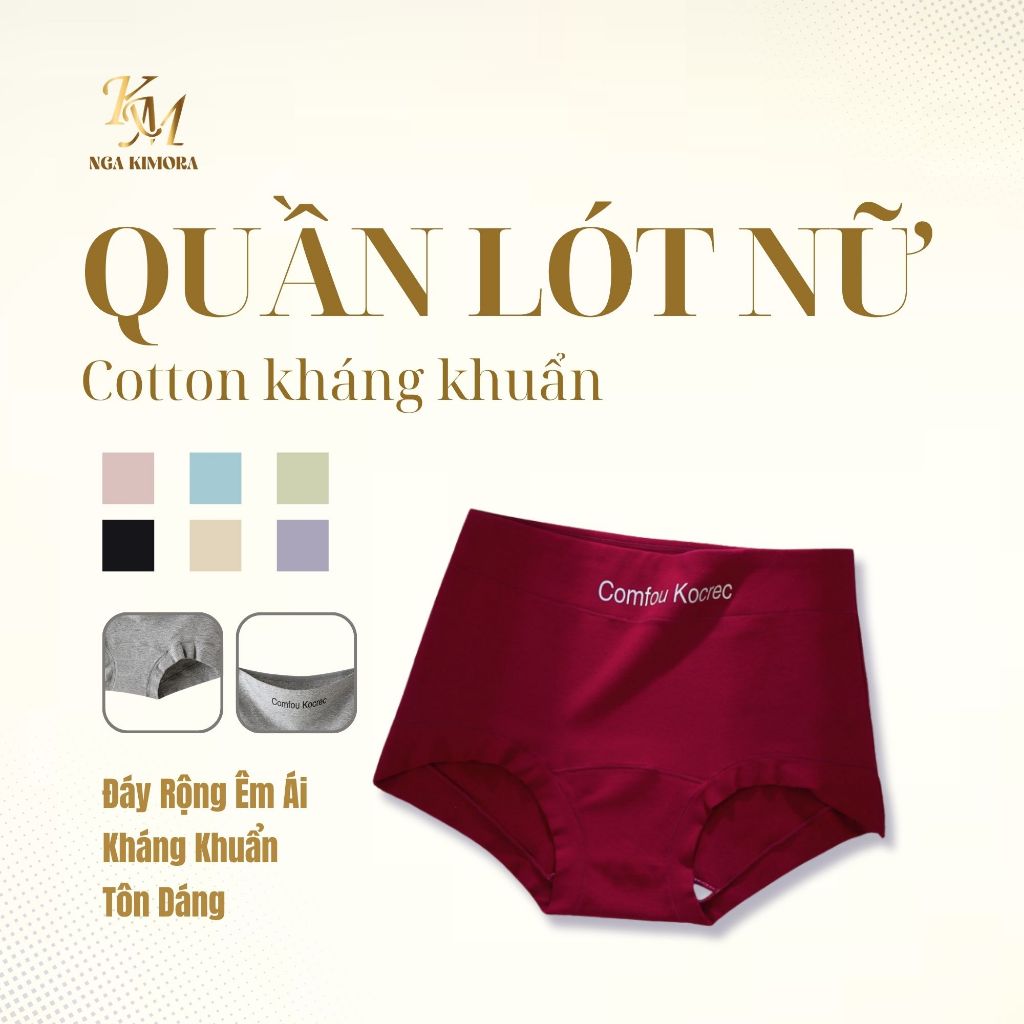 Quần lót nữ 10a kháng khuẩn,đáy quần rộng, không đường may, làm từ cotton nguyên chất, comfou kocrec