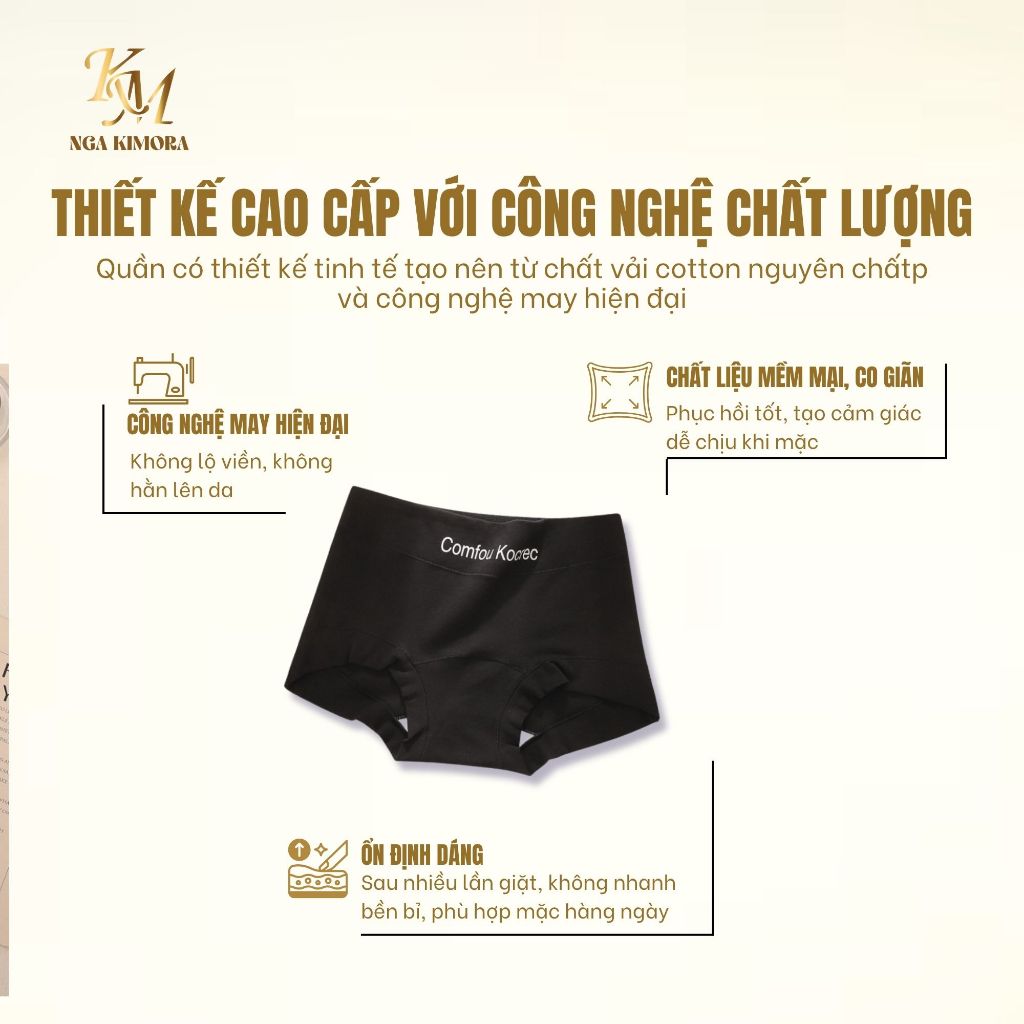 Quần lót nữ 10a kháng khuẩn,đáy quần rộng, không đường may, làm từ cotton nguyên chất, comfou kocrec