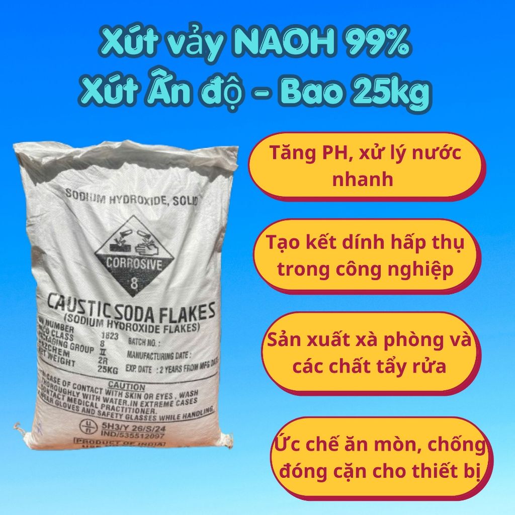 Xút Vảy Ấn Độ NaOH 99%, Xút Công Nghiệp , Xút Tẩy Rửa, Xử Lý Nước Thải