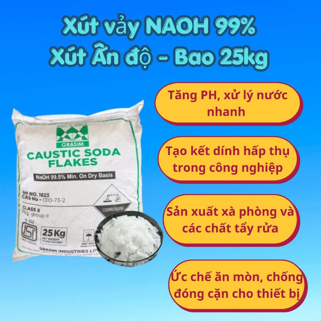 Xút Vảy Ấn Độ NaOH 99%, Xút Công Nghiệp , Xút Tẩy Rửa, Xử Lý Nước Thải