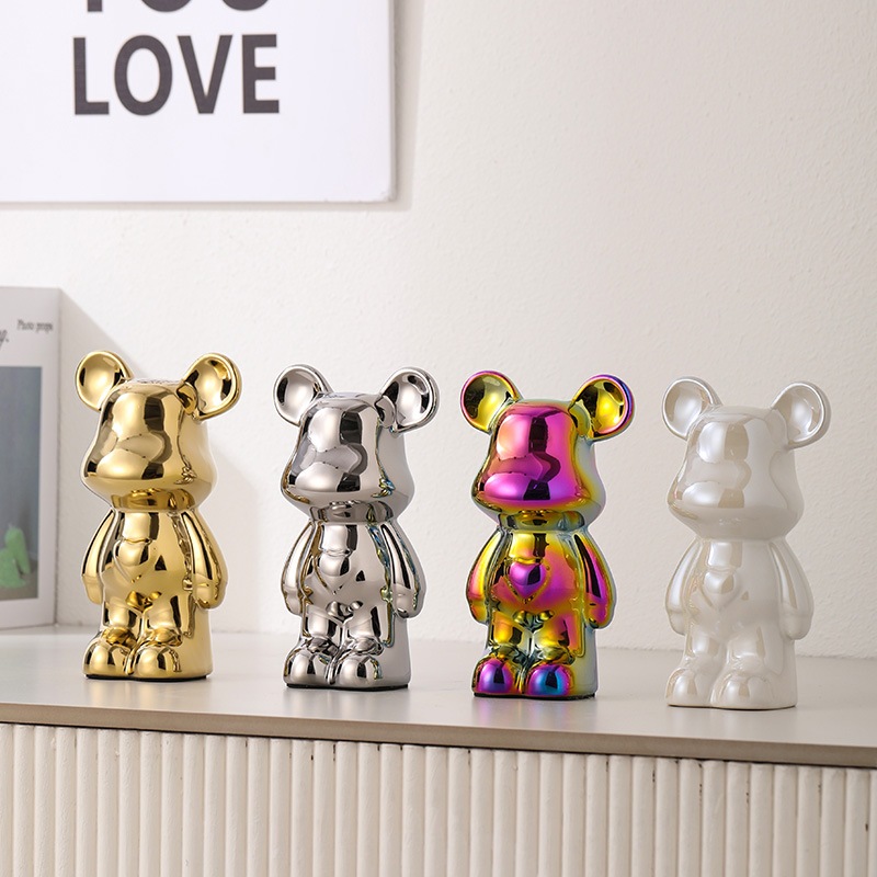 Tượng bear sứ nhiều màu trang trí nhà cửa