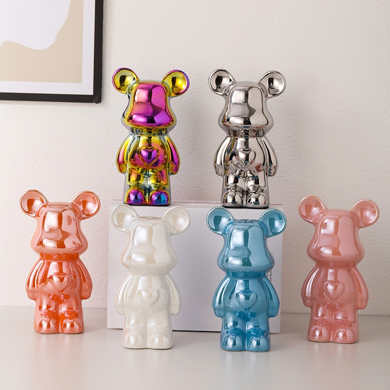 Tượng bear sứ nhiều màu trang trí nhà cửa