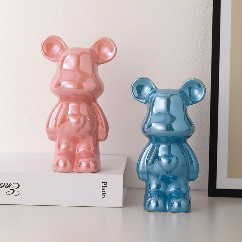 Tượng bear sứ nhiều màu trang trí nhà cửa