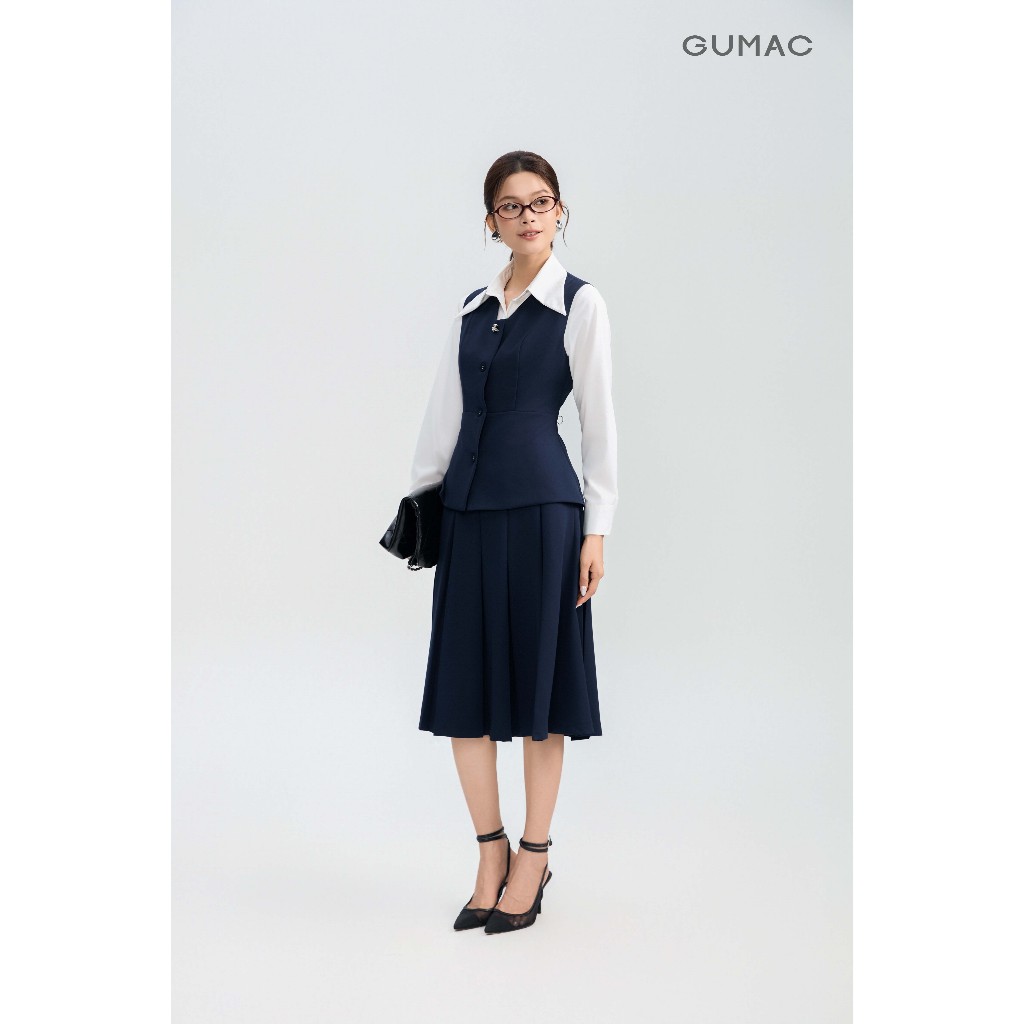 Chân Váy Xếp Ly Nữ GUMAC Dáng A Xòe Lưng Rời Có Túi Sườn Chất Carolan Đứng Form Thoải Mái VG05006