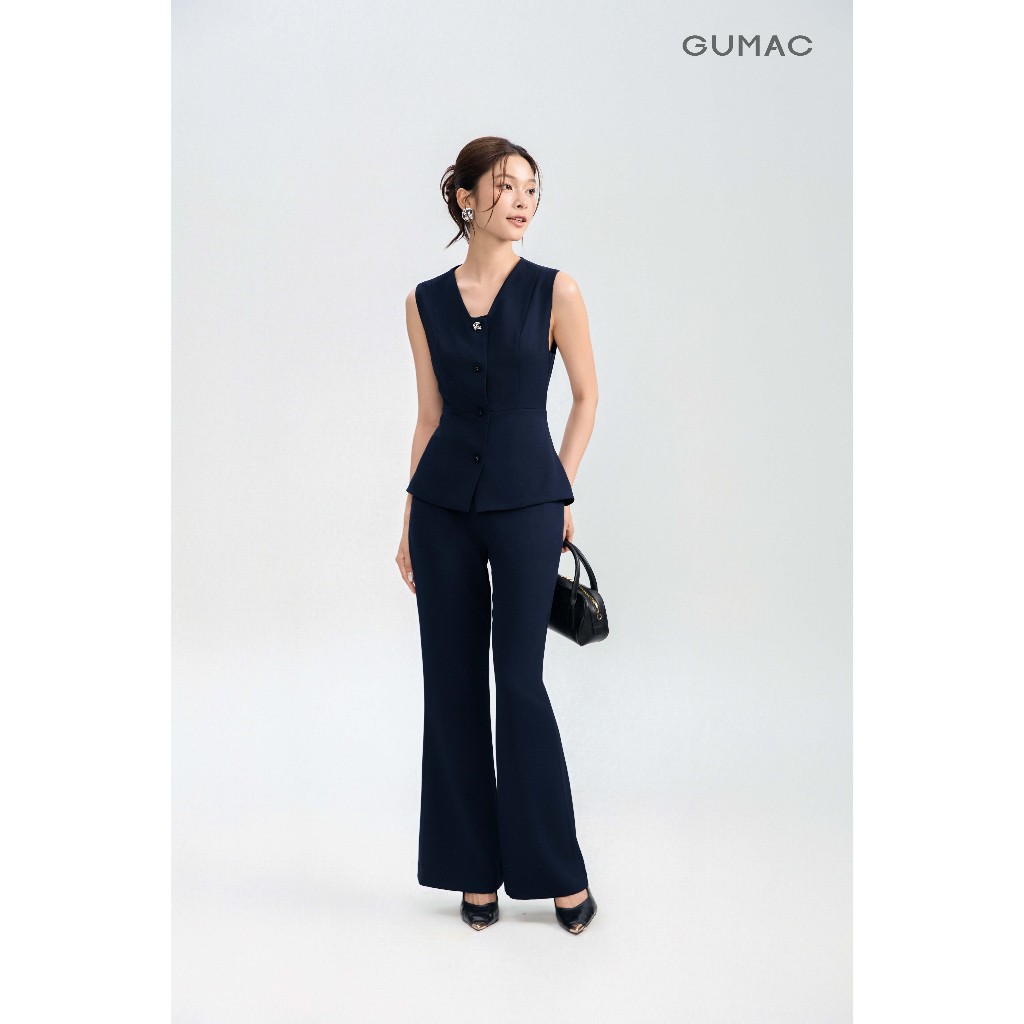 Quần Tây Ống Loe Nữ GUMAC Cơ Bản Lưng Rời Có Túi Xéo Chất Carolan Đứng Form Dễ Phối QG05005