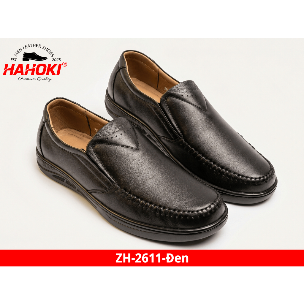 Giày Lười Nam Công Sở - ZH-26 HAHOKI- Da Bò Nguyên Tấm - Đế Cao Su Đúc Nguyên Khối - Màu Đen - Size 38,39,40,41,42,43