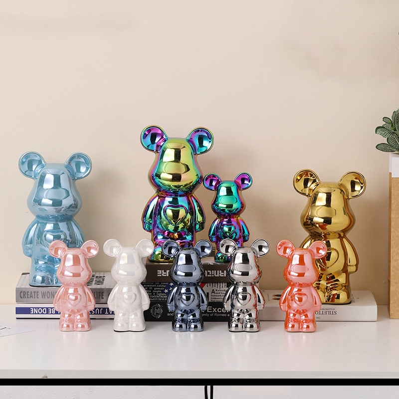 Tượng bear sứ nhiều màu trang trí nhà cửa