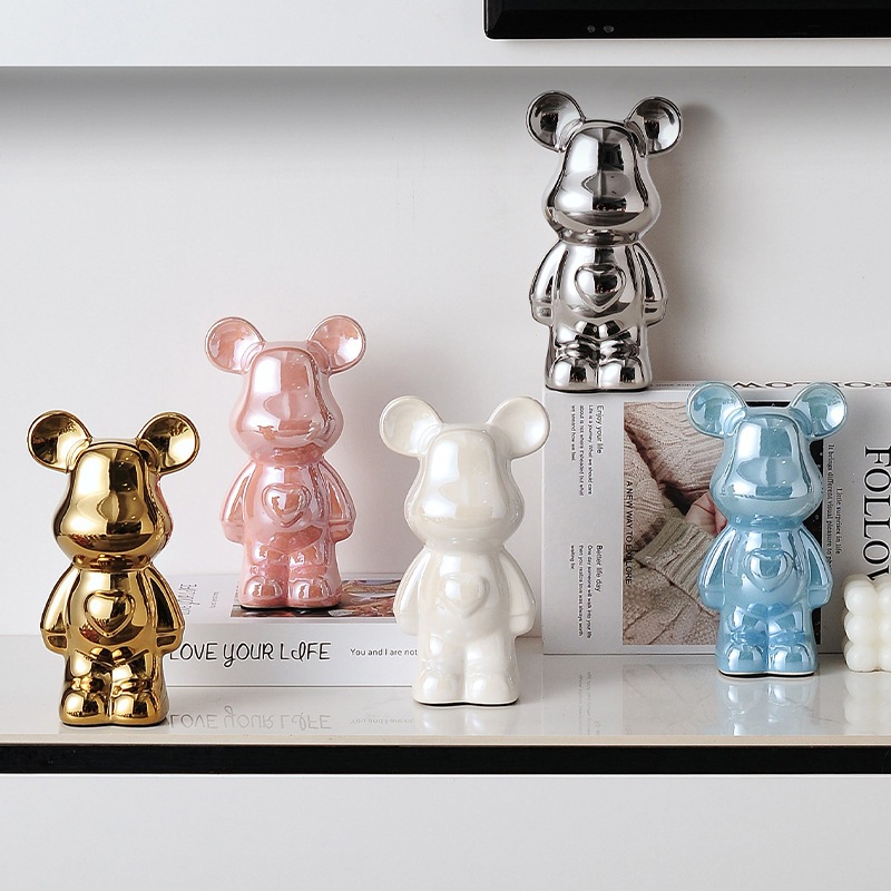 Tượng bear sứ nhiều màu trang trí nhà cửa