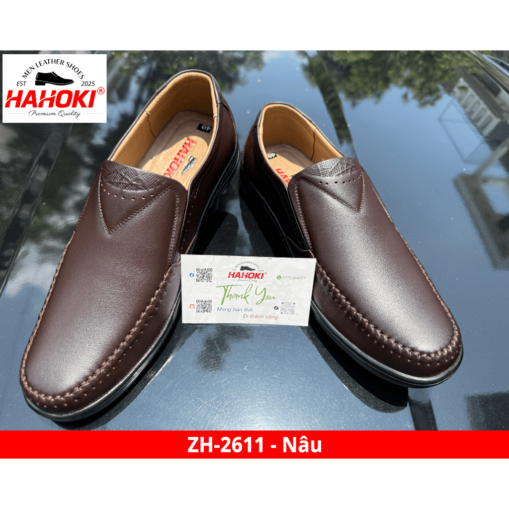 Giày Lười Nam (Giày Mọi) ZH-2611 HAHOKI- Da Bò Nguyên Tấm - Đế Cao Su Đúc Nguyên Khối - Màu Đen - Size 38,39,40,41,42,43