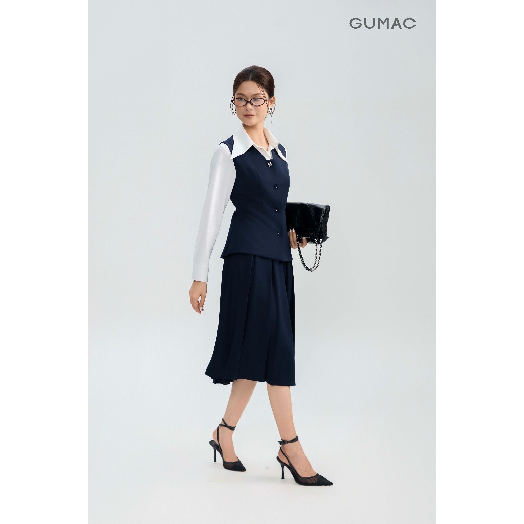 Chân Váy Xếp Ly Nữ GUMAC Dáng A Xòe Lưng Rời Có Túi Sườn Chất Carolan Đứng Form Thoải Mái VG05006