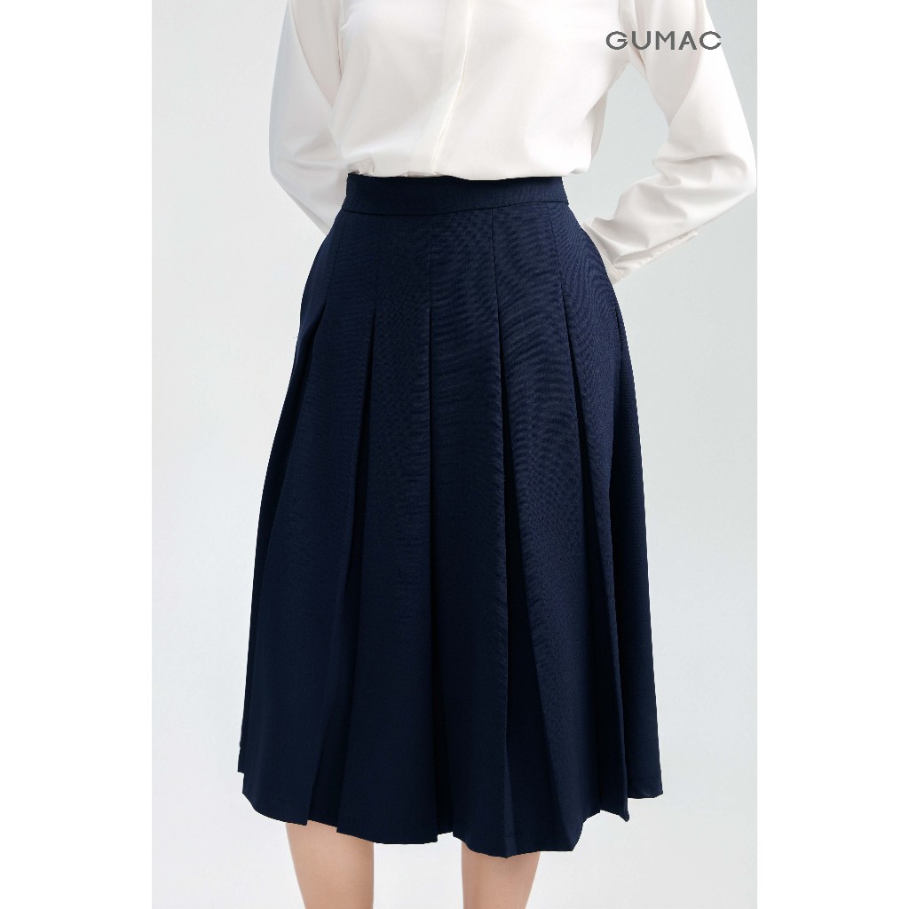 Chân Váy Xếp Ly Nữ GUMAC Dáng A Xòe Lưng Rời Có Túi Sườn Chất Carolan Đứng Form Thoải Mái VG05006