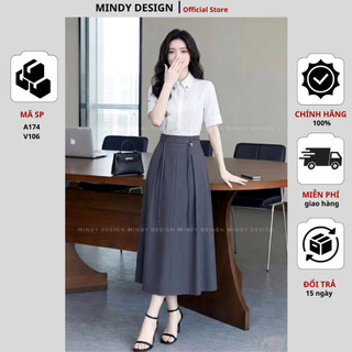 V106 - Chân váy A xếp ly dài tôn dáng, thiết kế cao cấp MindyDesign