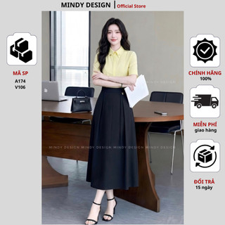 V106 - Chân váy A xếp ly dài tôn dáng, thiết kế cao cấp MindyDesign