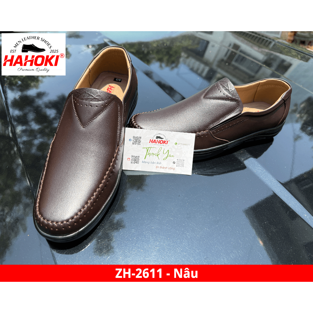 Giày Lười Nam (Giày Mọi) ZH-2611 HAHOKI- Da Bò Nguyên Tấm - Đế Cao Su Đúc Nguyên Khối - Màu Đen - Size 38,39,40,41,42,43