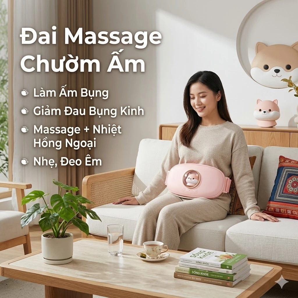 Máy Massage Làm Ấm Bụng Đai Đeo Giảm Đau Bụng Kinh Nguyệt, Điều chỉnh nhiệt độ,nóng ấm vừa phải