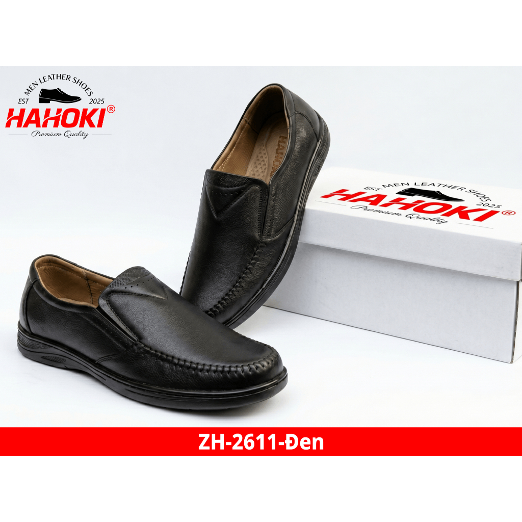 Giày Lười Nam Công Sở - ZH-26 HAHOKI- Da Bò Nguyên Tấm - Đế Cao Su Đúc Nguyên Khối - Màu Đen - Size 38,39,40,41,42,43