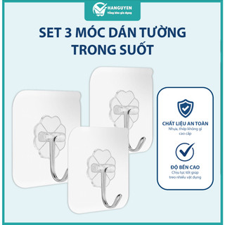 Set 3 móc dán tường trong suốt chịu lực tốt dán chắc chắn treo đồ đa năng tiện lợi cho gia đình