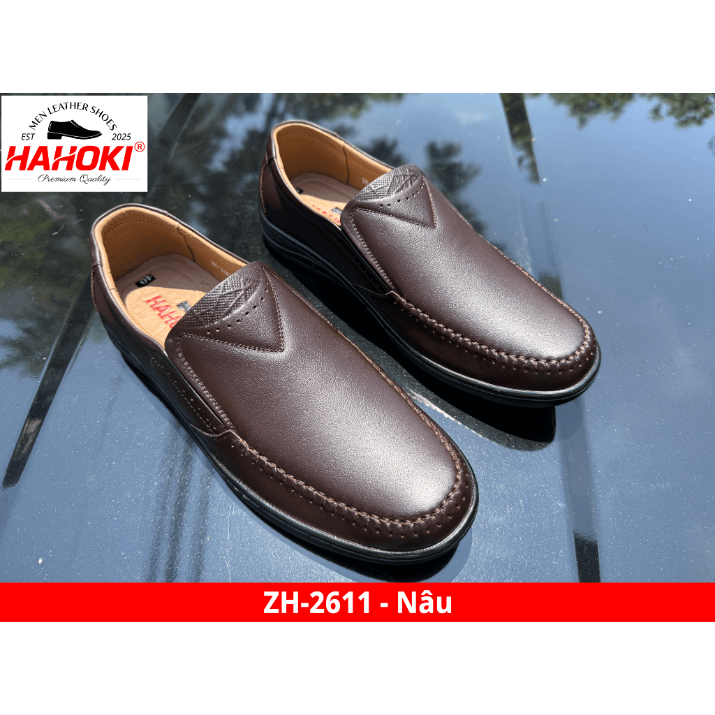 Giày Lười Nam Công Sở - ZH-26 HAHOKI- Da Bò Nguyên Tấm - Đế Cao Su Đúc Nguyên Khối - Màu Đen - Size 38,39,40,41,42,43