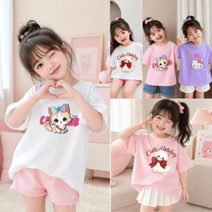Áo Phông Cộc Tay Bé Gái Vải Mềm Mịn Thoáng Mát Mùa Hè, Áo Thun Dáng Basic Bé Gái In Nhiều Hình Cho Bé từ 12-45kg