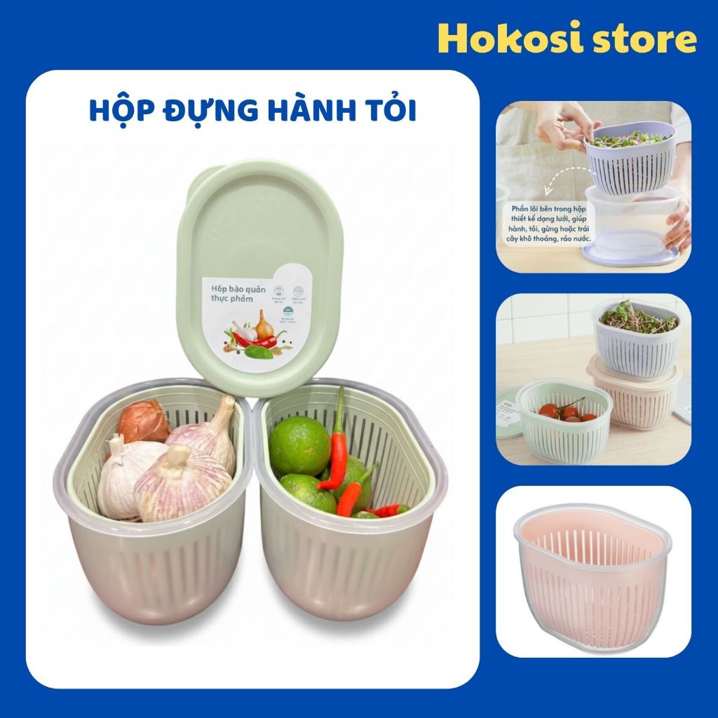 Hộp Đựng Hành Tỏi 2 Lớp Chống Ẩm Ngăn Mùi Tủ Lạnh, Hộp Bảo Quản Thực Phẩm Tươi Mới Nhựa PP An Toàn
