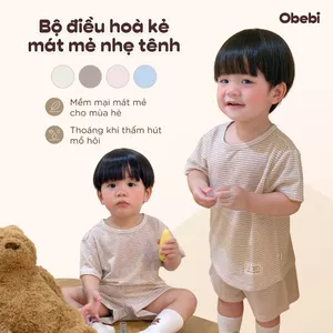 Bộ Cộc Trẻ Em Mùa Hè Kẻ Ngang Obebi Cho Bé Trai Bé Gái 8-22KG BC376