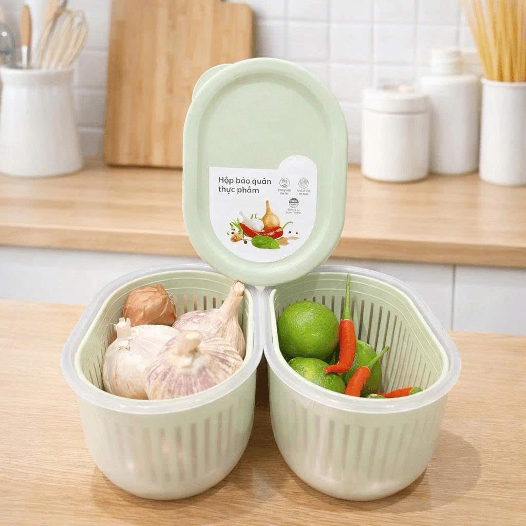 Hộp Đựng Hành Tỏi 2 Lớp Chống Ẩm Ngăn Mùi Tủ Lạnh, Hộp Bảo Quản Thực Phẩm Tươi Mới Nhựa PP An Toàn