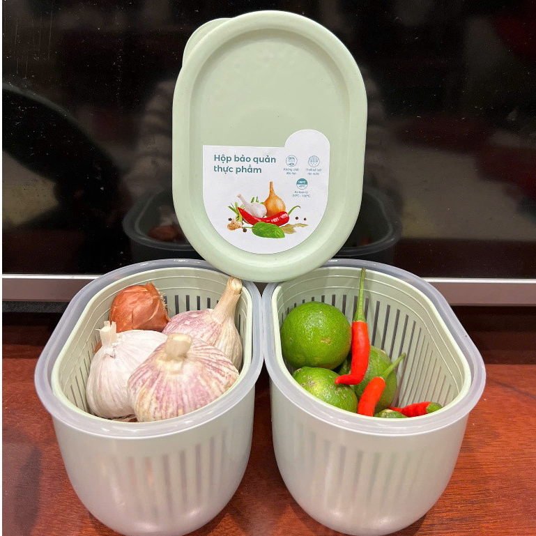 Hộp Đựng Hành Tỏi 2 Lớp Chống Ẩm Ngăn Mùi Tủ Lạnh, Hộp Bảo Quản Thực Phẩm Tươi Mới Nhựa PP An Toàn