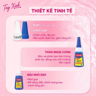 Keo 401 Dán Móng Nail 20g Siêu Chắc – Keo Dán Tip Móng, Đính Đá Nail, Khô Nhanh, Bám Cực Tốt Cho Thợ Nail