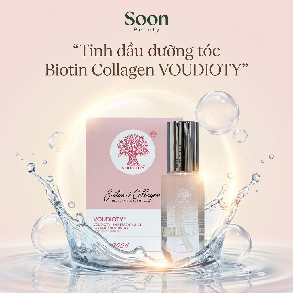 Tinh dầu dưỡng tóc biotin collagen voudioty phục hồi, dưỡng tóc siêu mềm mượt - Soon Beauty