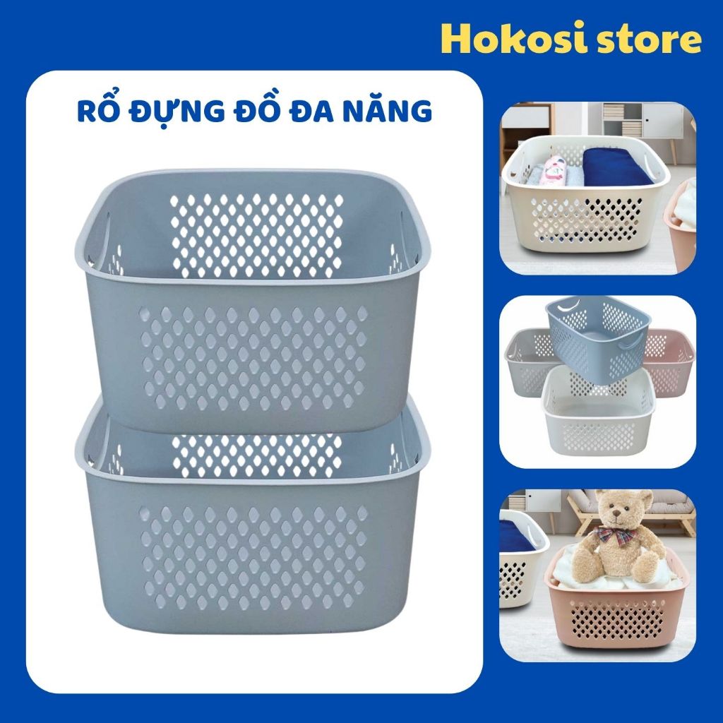 Giỏ Caro Thấp Đựng Đồ Đa Năng, Rổ Nhỏ Có Tay Cầm 2 Bên, Rổ Để Đồ Gọn Gàng Ngăn Nắp