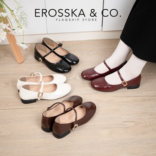 [Erosska]- Giày búp bê nữ ballet core mũi vuông, quai ngang phối khóa cao 2.5cm  - EL084